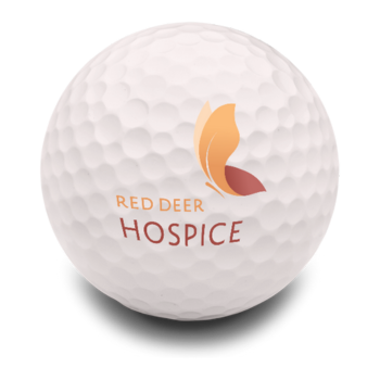 Golf ball with the Red Deer Hospice logo